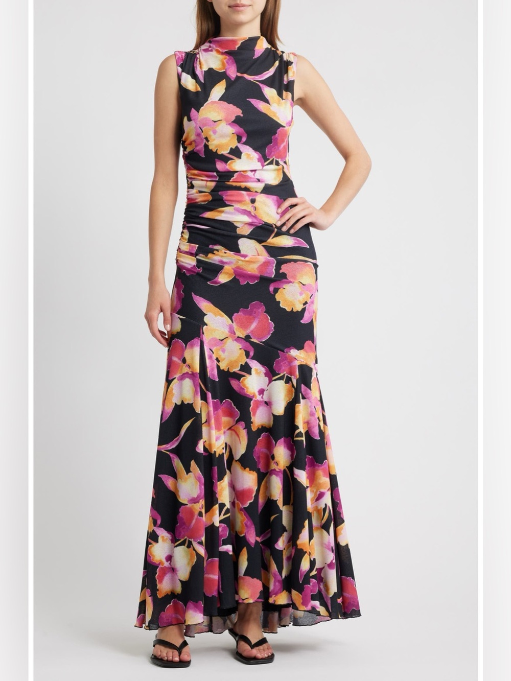 Rails Black Women’s Floral Maxi Dress with Pink & Yellow Blooms, Sz XS. NWOT
